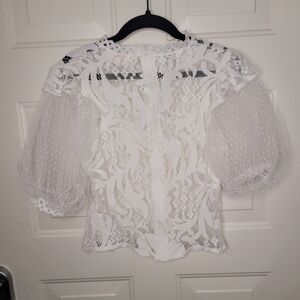 White Lace Zip-Up Bolero‎ / Cardigan by Peach Size Small